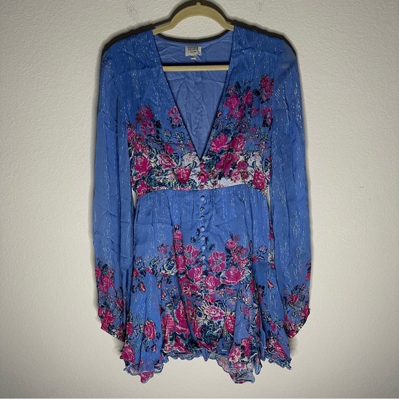 HEMANT & NANDITA Metallic Stripe Floral Minidress SZ M - Picture 2 of 7